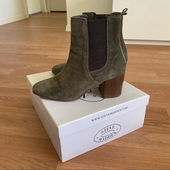 Steve Madden Joley Olive Suede Booties - Picture 5 of 8